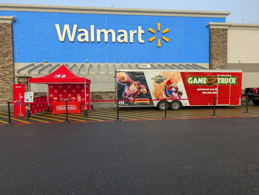 GameTruck gaming theater at a Walmart for the Nintendo Switch 2 holiday tour